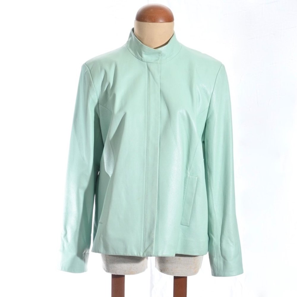 Straight Cut Mint/Aqua 100% Leather Jacket; Tanner, L